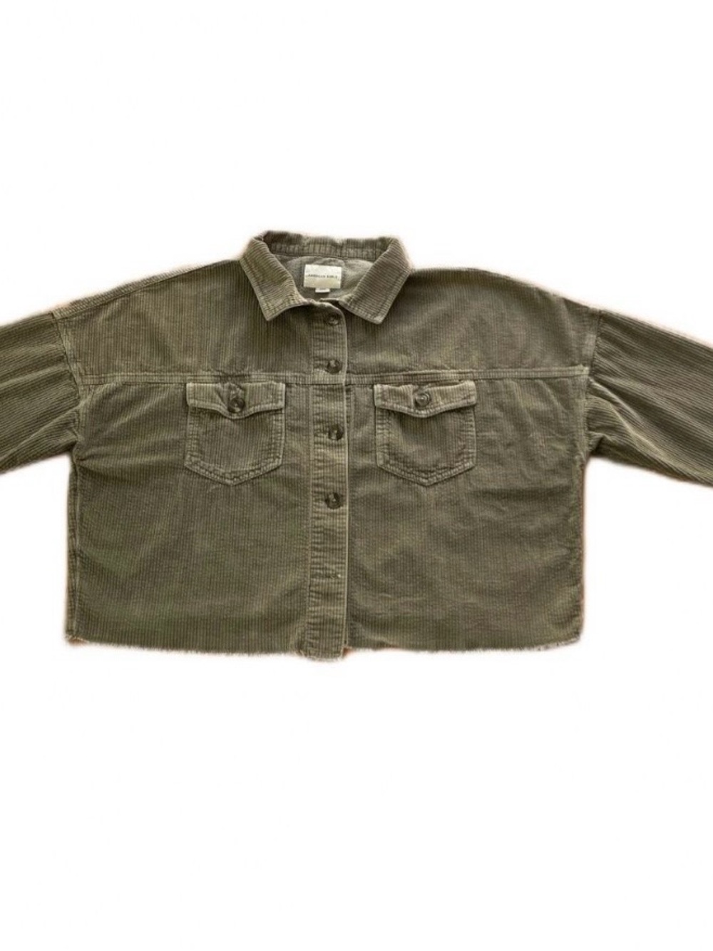American Eagle Outfitters Olive Green Corduroy Cropped Button-Up Jacket